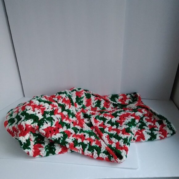 Handmade Crocheted Festive Cristmas Colors Baby Blanket 39" x 43" - Picture 3 of 4